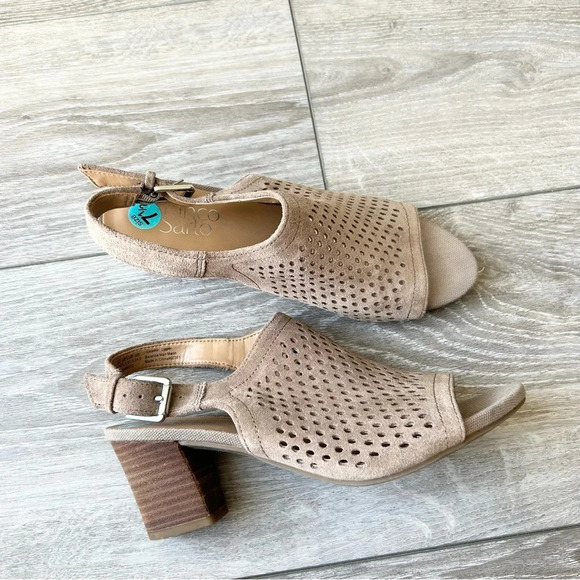 Franco Sarto Mandi Beige Caged Peep Toe Ankle Buckle Slingback Sandal Heels - Picture 2 of 14